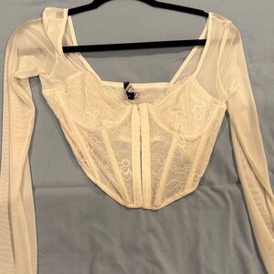 Kendall & Kylie Cream Lace Long Sleeve Corset